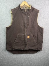 Carhartt V33 DKB Sherpa Lined Work Vest Dark Brown Canvas Mens Large Tall