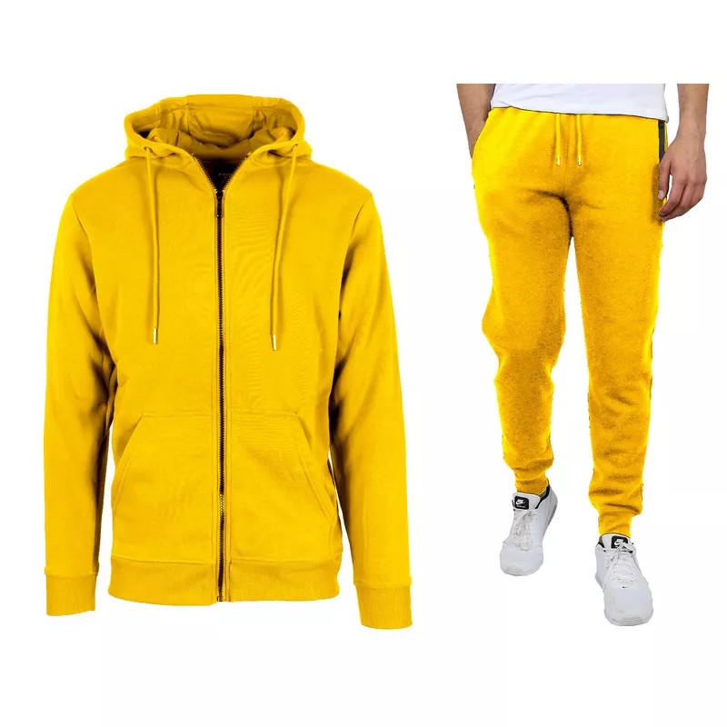 МУЖСКАЯ ТОЛСТОВКА С КАПЮШОНОМ И ДЖОГГЕРАМИ RUDOLPH НА ФЛИСОВОЙ ПОДКЛАДКЕ, КОМПЛЕКТ ИЗ 2 ПРЕДМЕТОВ - РАЗМЕР: МУЖСКОЙ S - ЖЕЛТЫЙ