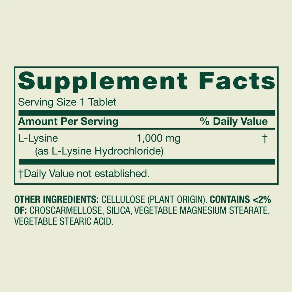 Spring Valley L-Lysine Amino Acid Supplements for Tissue Health, 1000 mg, 100 Ct - Image 2 of 4