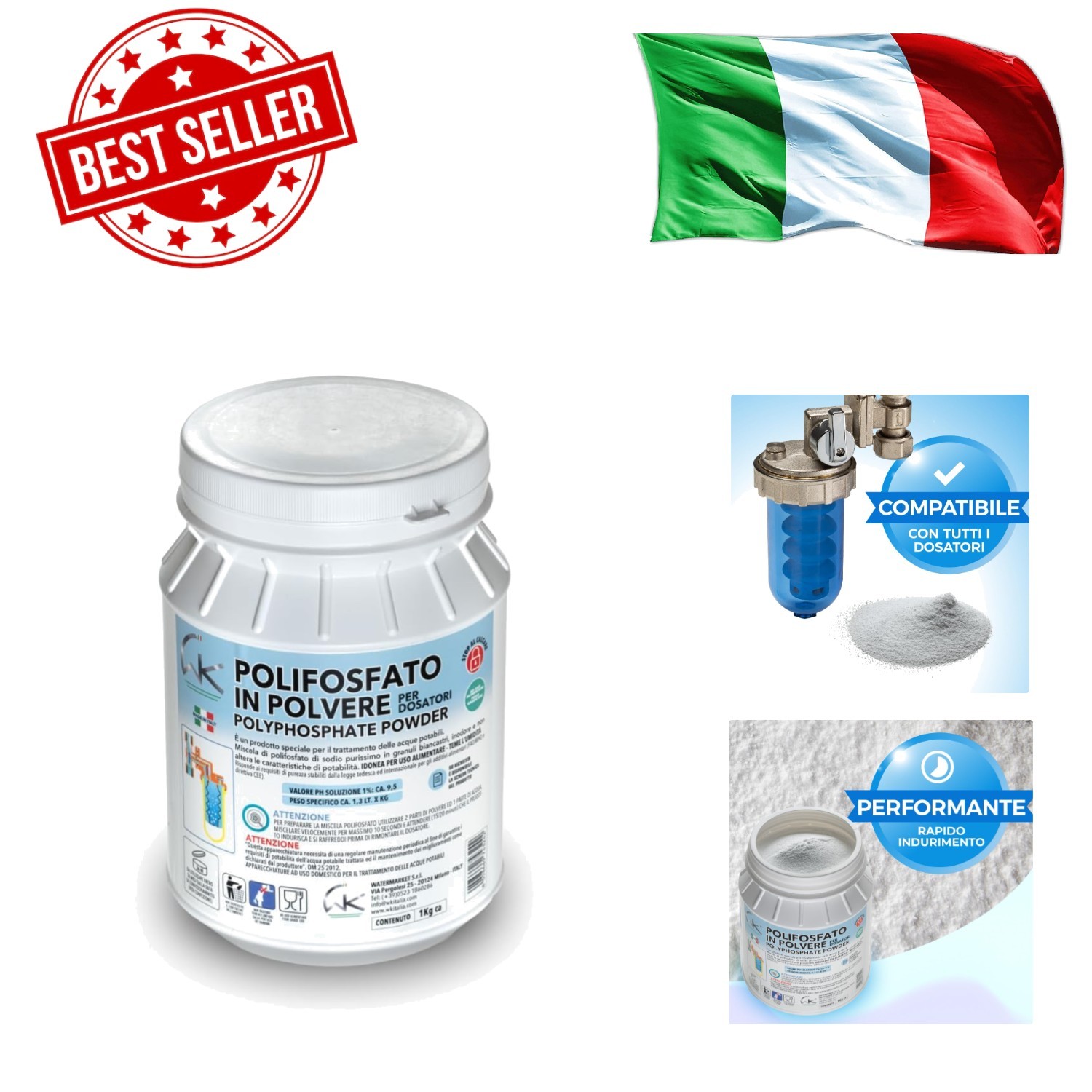 Ricarica Polvere Polifosfati 1Kg per Dosatore Caldaia Universale Professionale