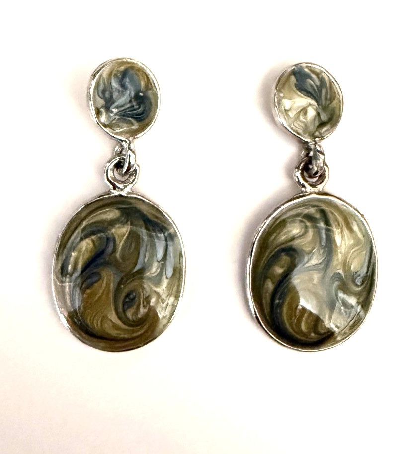 Sterling Silver Abalone Shell Drop Dangle Earring… - image 1