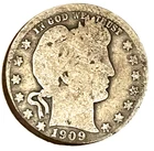 1909 Barber Quarter – 90% Silver – Circulated Early U.S. Coin – Nice Detail
