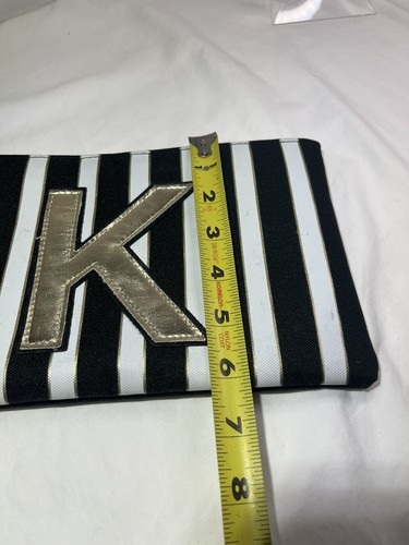 Justice Girls Black White Striped Gold Letter K Pouch Pencil Case - Picture 8 of 9