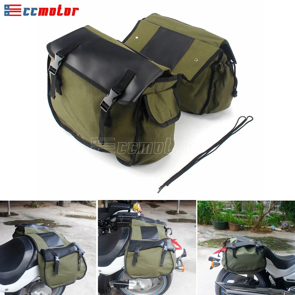 Universal Motorcycle Touring Saddle Bag Canvas Panniers Pouch Luggage Storage