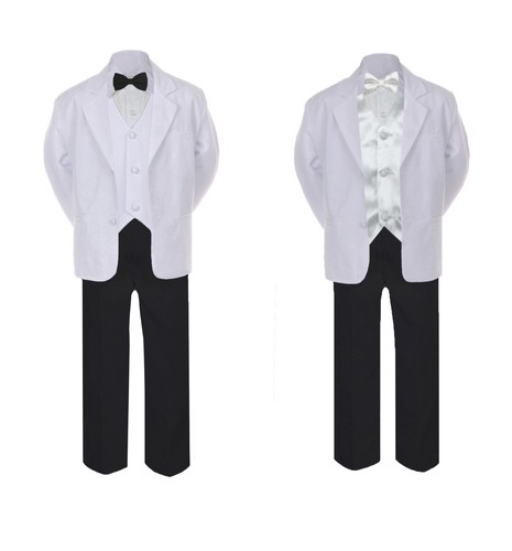 7pc Boy Teens Formal Black Pants & Bowtie White Suit Pick Bowtie & Vest 4T-20 - Picture 24 of 25