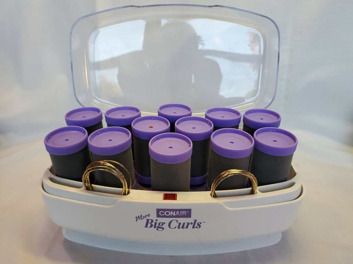 Conair MORE BIG CURLS HOT ROLLERS 12 Jumbo Flocked Curlers With 11 Clips