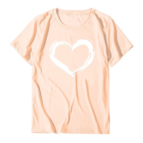 Women Short Sleeves O Neck Tops Ladies Heart Shaped Print Casual Blouse T Shirts - Picture 12 of 63