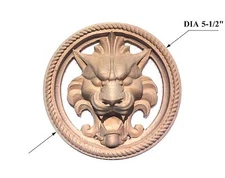 Hand carved Lion Head Round Rosette / Applique 