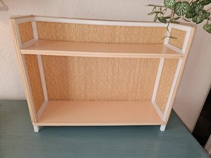 Vintage Mid Century Peach Rattan Vanity Shelf-Tabletop Or Wall-Excellent