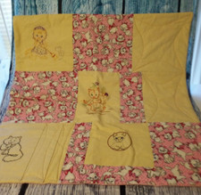 Vintage Hand Stitched, Embroidered Baby Girl Pink Quilt 28  x28  See Pics 