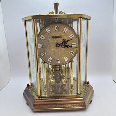 ⛰GlasFliesenmalerei 【Novembertag】 M.Horn RARE Vintage KUNDO Black Forest Floral Dome Clock Germany