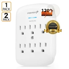 [ETL Listed] 6 Outlet Extender Surge Protector Multi Plug Wall Adapter Tap 1200J