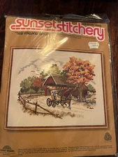 Sunset Stitchery by Sunset Designs Fall Mill Pond Vintage Embroidery Kit NOS