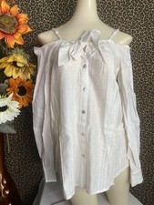   DOE  RAE  Natural White Off The Shoulder Long Sleeve Button Down NWT  MED 