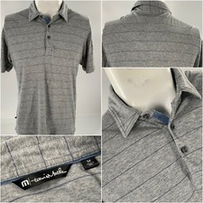 Travis Mathew Polo Shirt M Men Gray Stripe Cotton Made Peru YGI J2-363