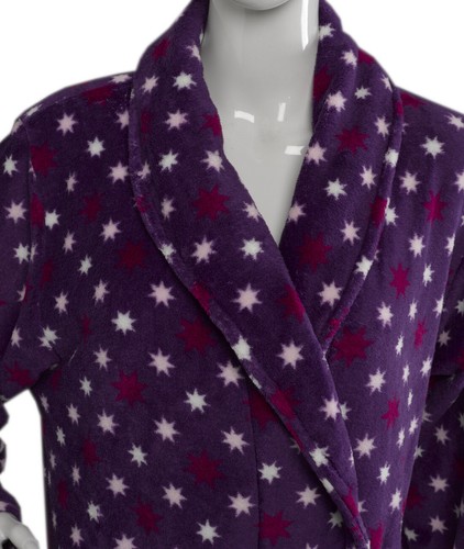 Ladies Super Soft Fleece Star Dressing Gown Luxury Slenderella Shawl Collar Robe - Picture 31 of 33
