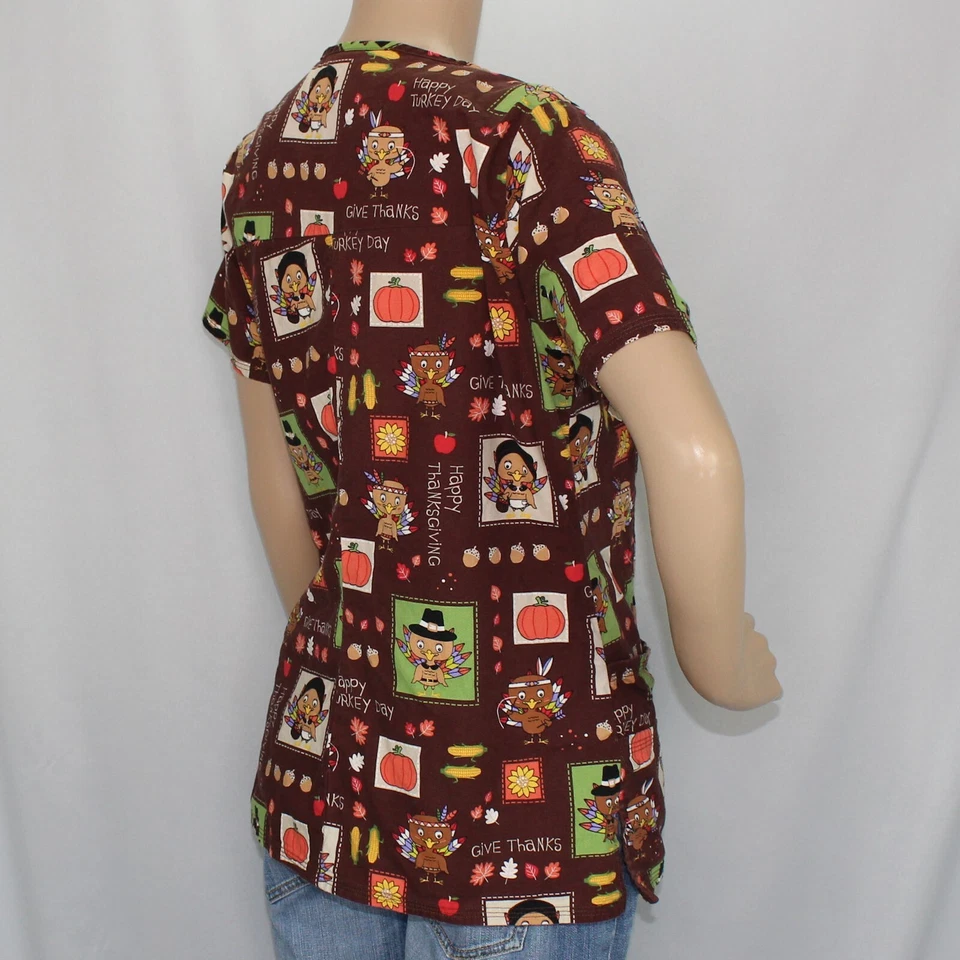 ScrubStar Thanksgiving Themed Short Sleeve XS Scrub Top Turkeys - Image 4 of 4