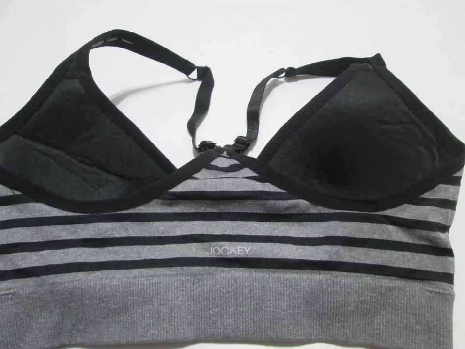 Sujetador deportivo Jockey grande gris forrado inalámbrico espalda deportiva pulóver a rayas elástico Foto 3 de 4