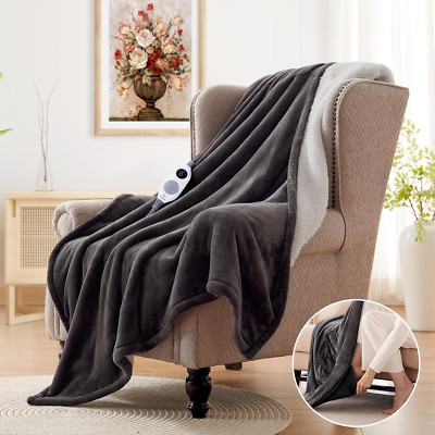 Cozy Electric Throw Blanket with Foot Pocket, 6 Heat Levels, Machine Washable