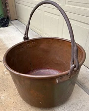 25” Copper Apple Butter Cauldron Kettle, Forged Iron Handle VERY CLEAN, 40lbs+/-