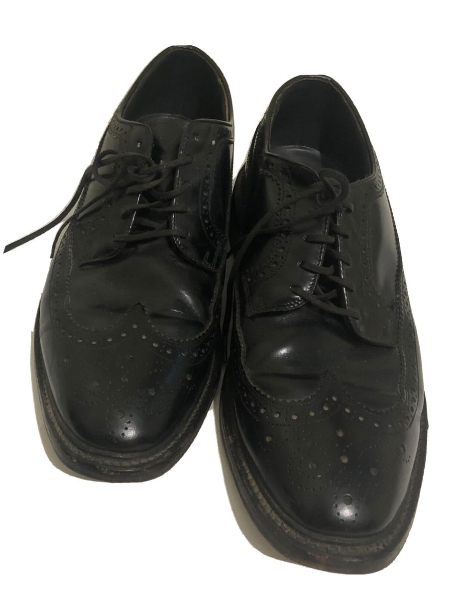 Vintage Hanover Black Leather Oxfords size 10.5 Vintage HANOVER Black Scotch Grain Long Wing Blucher | Size  main image 2