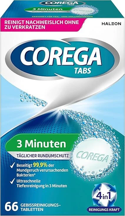 Corega Reinigungs-TABS 3 Minuten für herausnehmbaren Zahnersatz/dritte Zähne,