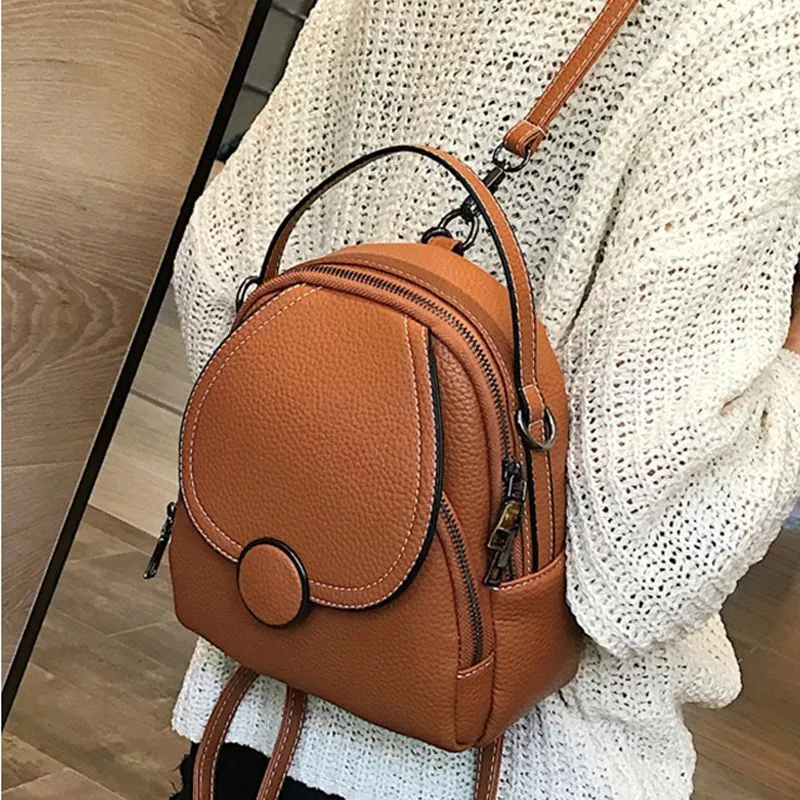 Women Leather Backpack Mini Soft Touch Multi-Function Small Backpack Female