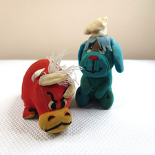 Vintage 50s Dakin Dream Pets Red Bull Blue Dog Chef Hat Lot of 2