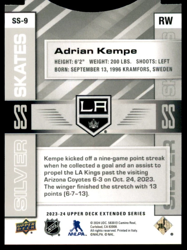 2023-24 Upper Deck Extended Series Silver Skates Adrian Kempe #SS9 - Image 2 of 2