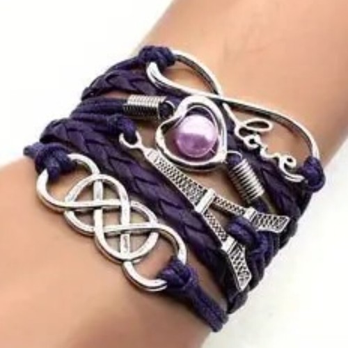 Eiffel Tower Heart Celtic Knots Silver Charms Multi Layer Bracelet Free Gift Bag - Picture 5 of 27