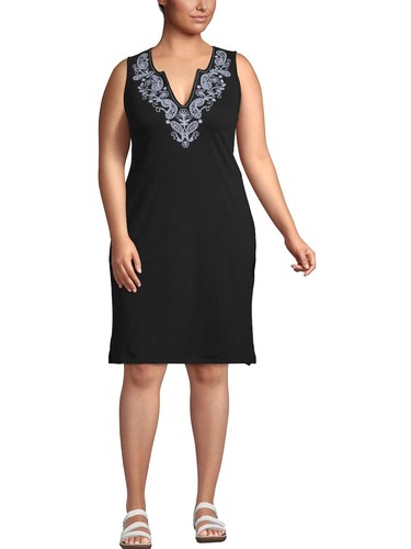 NEW for LANDS' END L 16/18 Black soft cotton paisley embroidery pocket sun dress - Picture 5 of 6