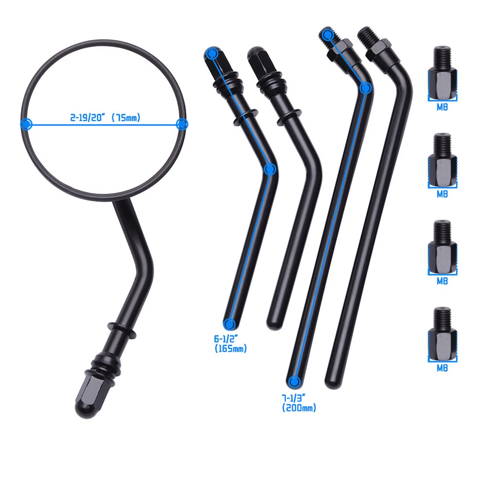 Круглые зеркала 75 мм с длинным стержнем для Triumph Bonneville T100 Scrambler Street Triple - Изображение 4 из 4