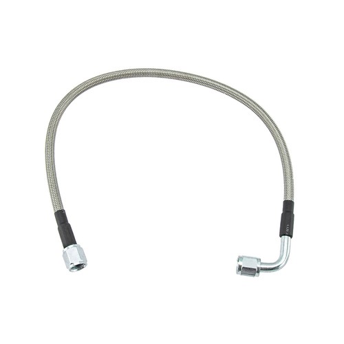 Turbo Oil Feed Line 16 Steel Braided -4 AN 90 Degree x Str. Made in