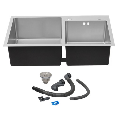 Modern Stainless Steel Kitchen Sink 1/1.5/2 Bowl Drainer Square Round Waste Kit - Picture 68 of 69