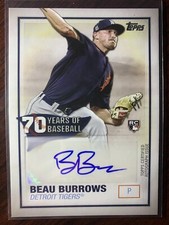 2021 Topps Series 2 Beau Burrows 70 Years Autograph Auto Rookie RC Tigers