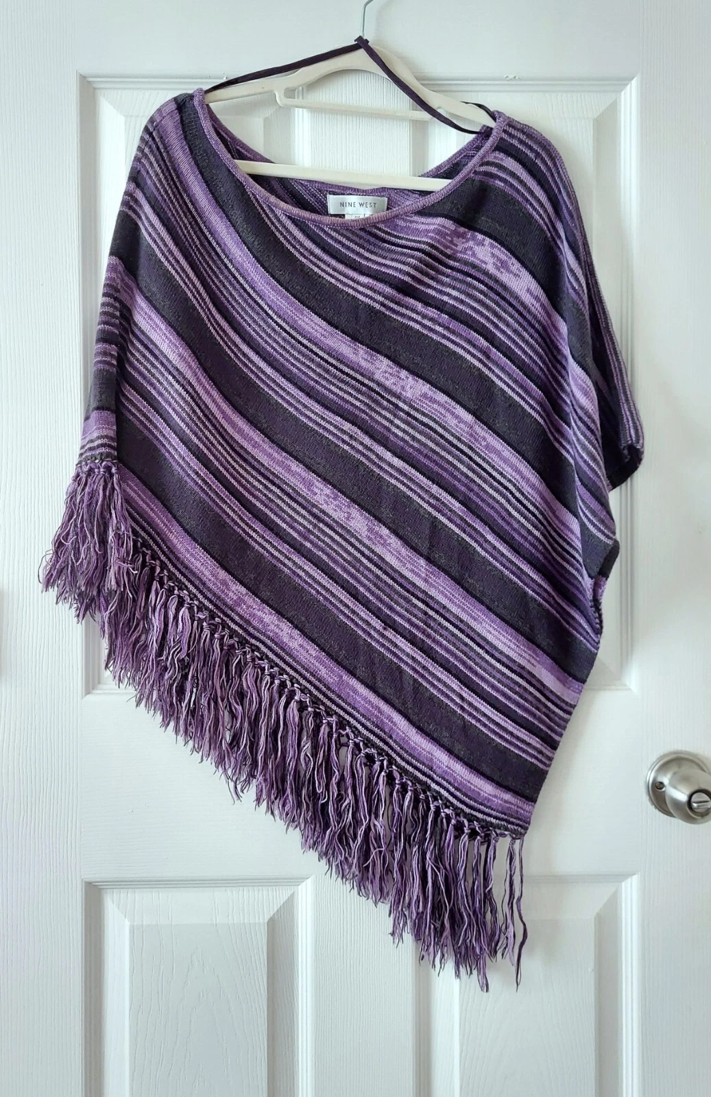 Nine West Merino Wool Blend Striped Sweater Poncho, One Size Fits All