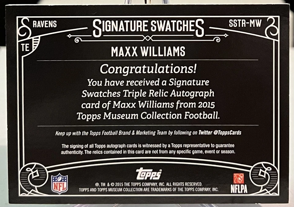 Maxx Williams 2015 Topps Museum Collection Signature Swatches Rookie Auto /50 - Image 2 of 2