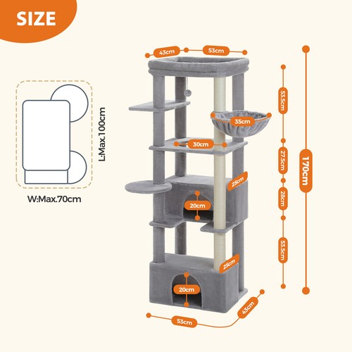 PETEPELA 170cm Cat Tree Tower Scratching Post Scratcher Condo House Furniture - Picture 19 of 47