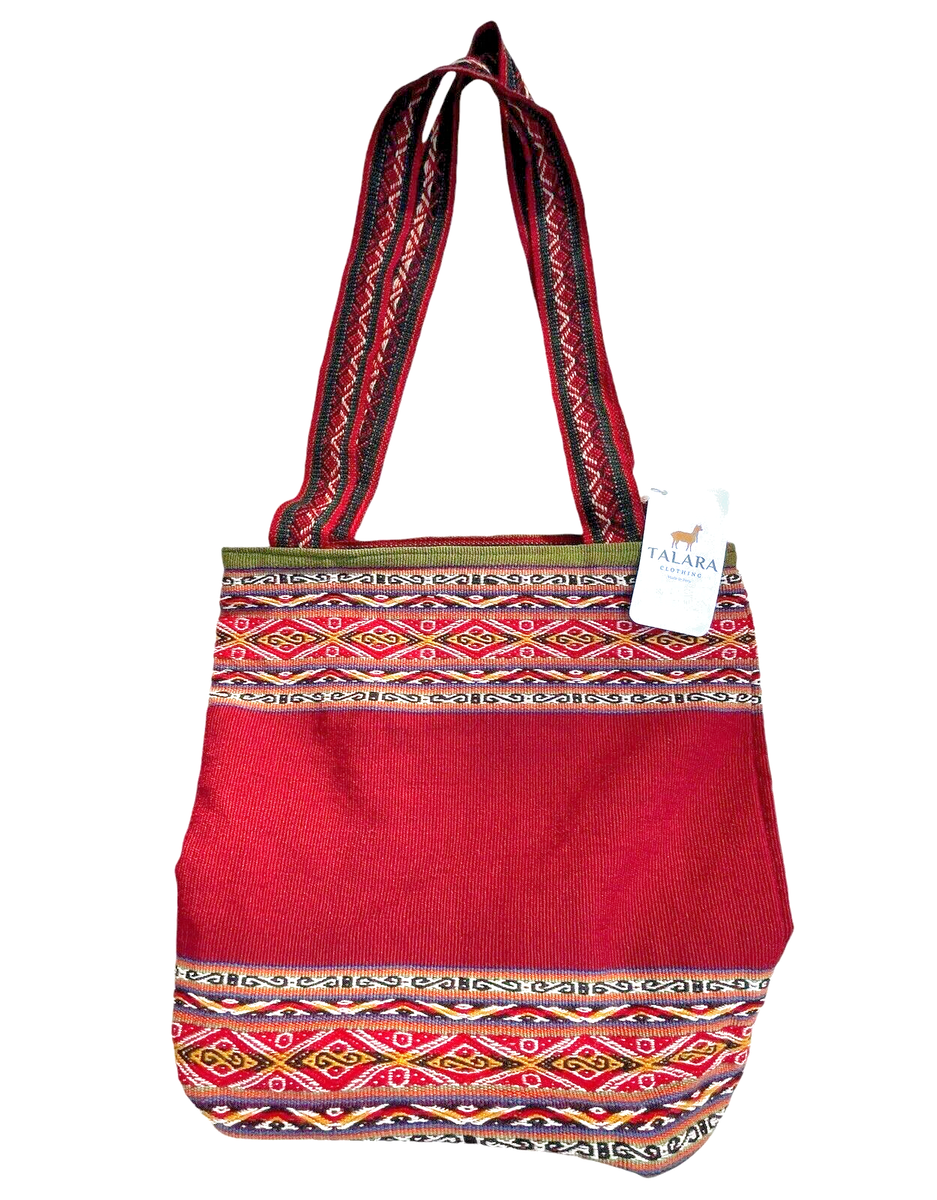 TALARA Artisan Hand Crafted Alpaca Wool Natural Dye Purse Tote Bag Striped  Lined