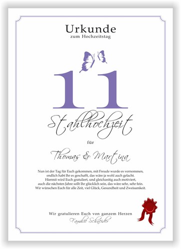 Hochzeitstag Geschenk Urkunde 1-80 Hochzeitstag Ehejubiläum wählbar - Bild 78 von 567