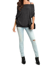 NEW 366 Sweater Off Shoulder Pullover Shirt Black/Gray Size M/L Soft