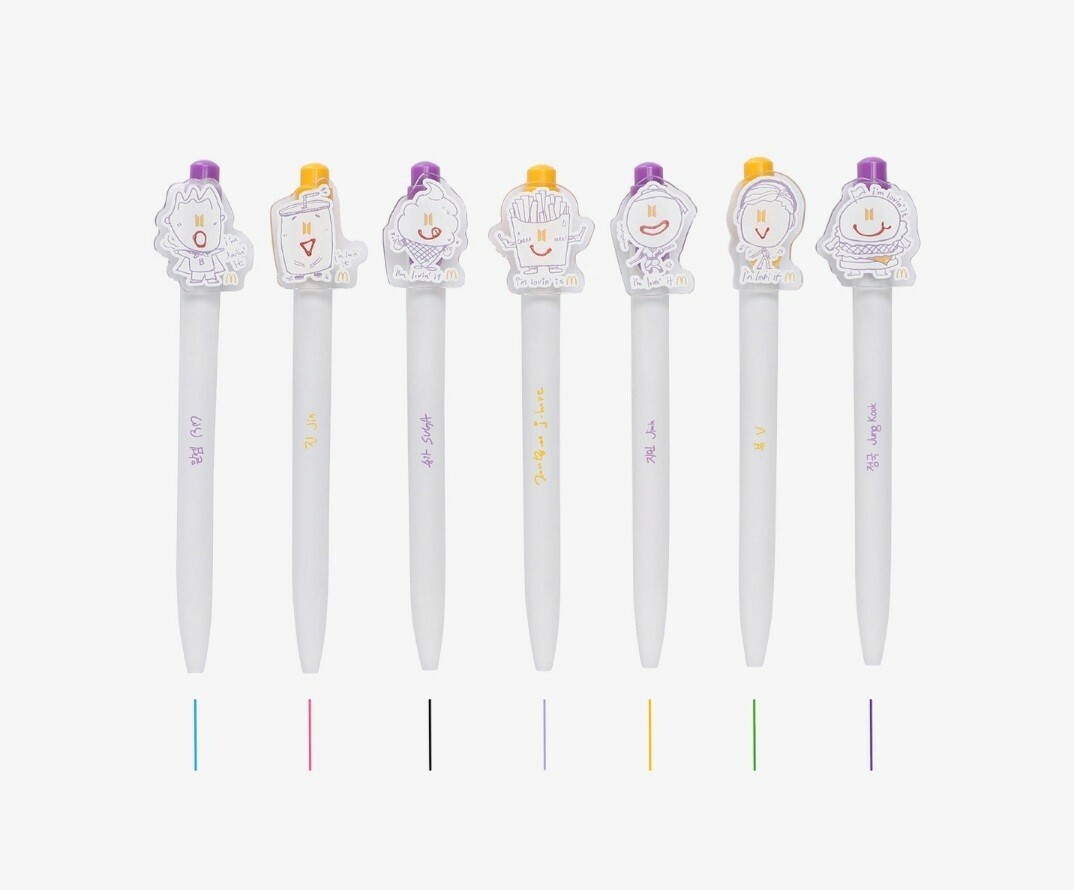 アイドル BTS x McDonald's COLLABORATION SAUCY PEN NEW Official BTS x McDonald's Saucy Pen Member Drawn