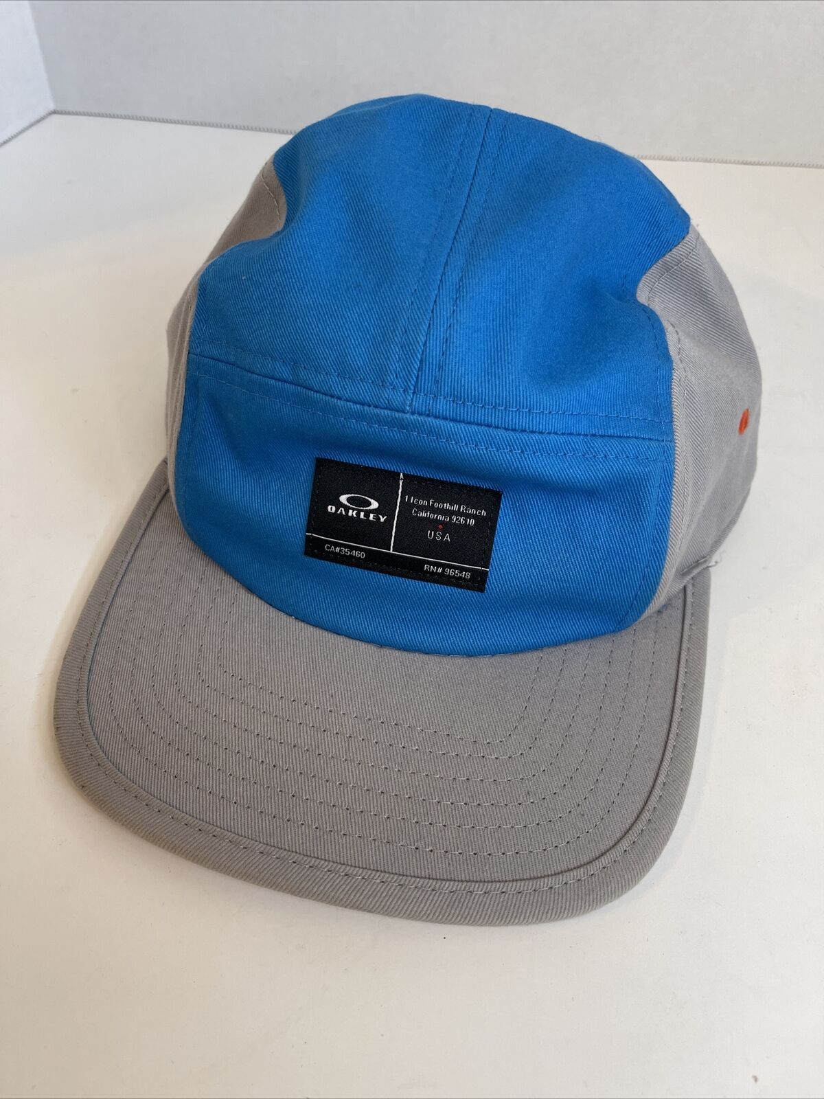 Oakley 5 panel blue/gray hat, running/cycling/fishing | eBay