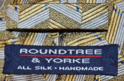 ROUNDTREE & YORKE All Silk Handmade Gold Gray Blue Patterned Neck Tie USA - Picture 3 of 3
