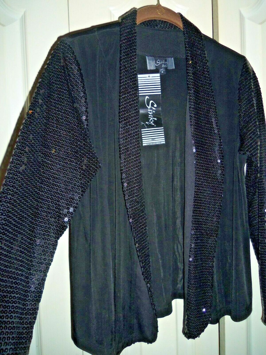 HSN Slinky Brand Jacket Cardigan with Sequin Detailing~ Black