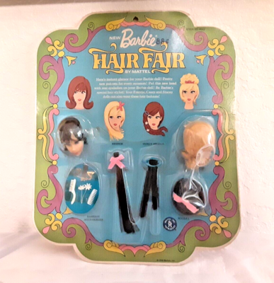 BARBIE - HAIR FAIR MATTEL BRUNETTE HEAD + 2 WIGS # 4043 VINTAGE
