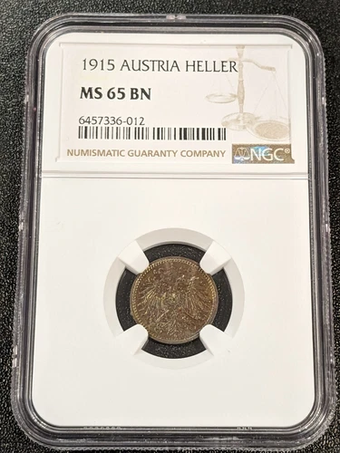 1915 MS65 BN Austria Heller NGC KM 2800 TOP GRADE Franz Joseph I Nice Coin!