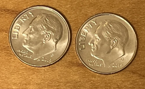 2019 P & D Roosevelt Dimes  UNC. from Mint Rolls  ( 2 dimes )