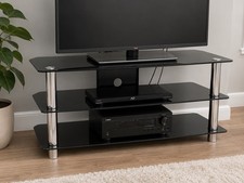 Large Black Tv Stand Glass 3 Shelves Living Room Furniture Brand New