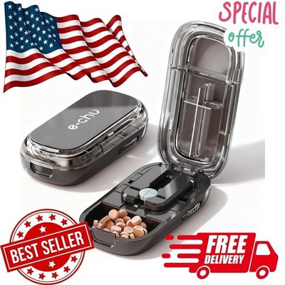 New PILL CUTTER Splitter Half Storage Compartment Box Medicine Tablet Holder
